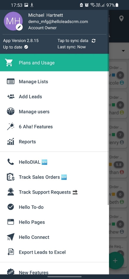 Select Plans and Usage from Android side menu