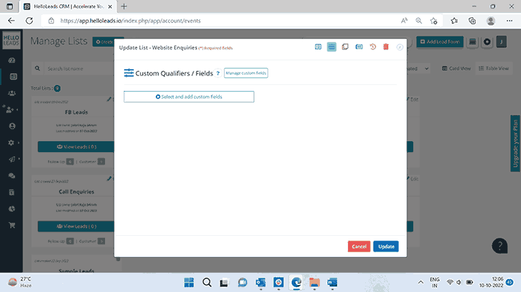Mapping Custom Fields To Lists | HelloLeads CRM