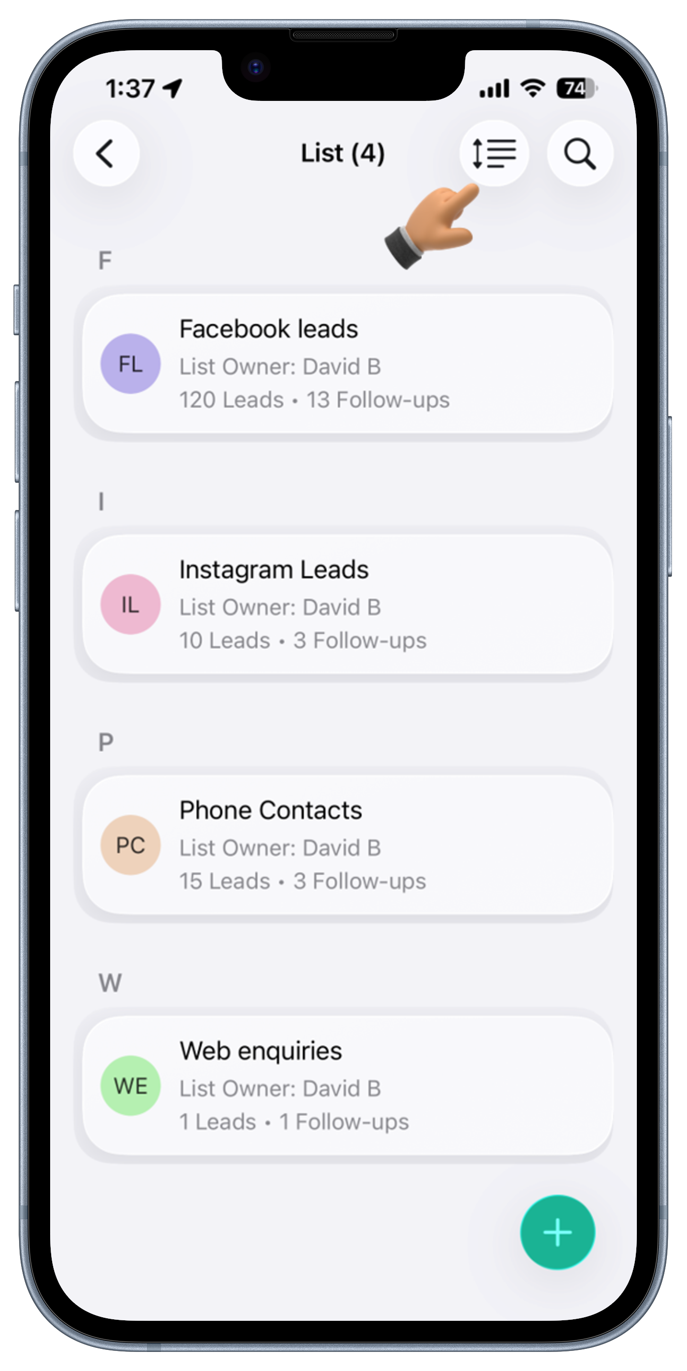 Leads Screen View 1