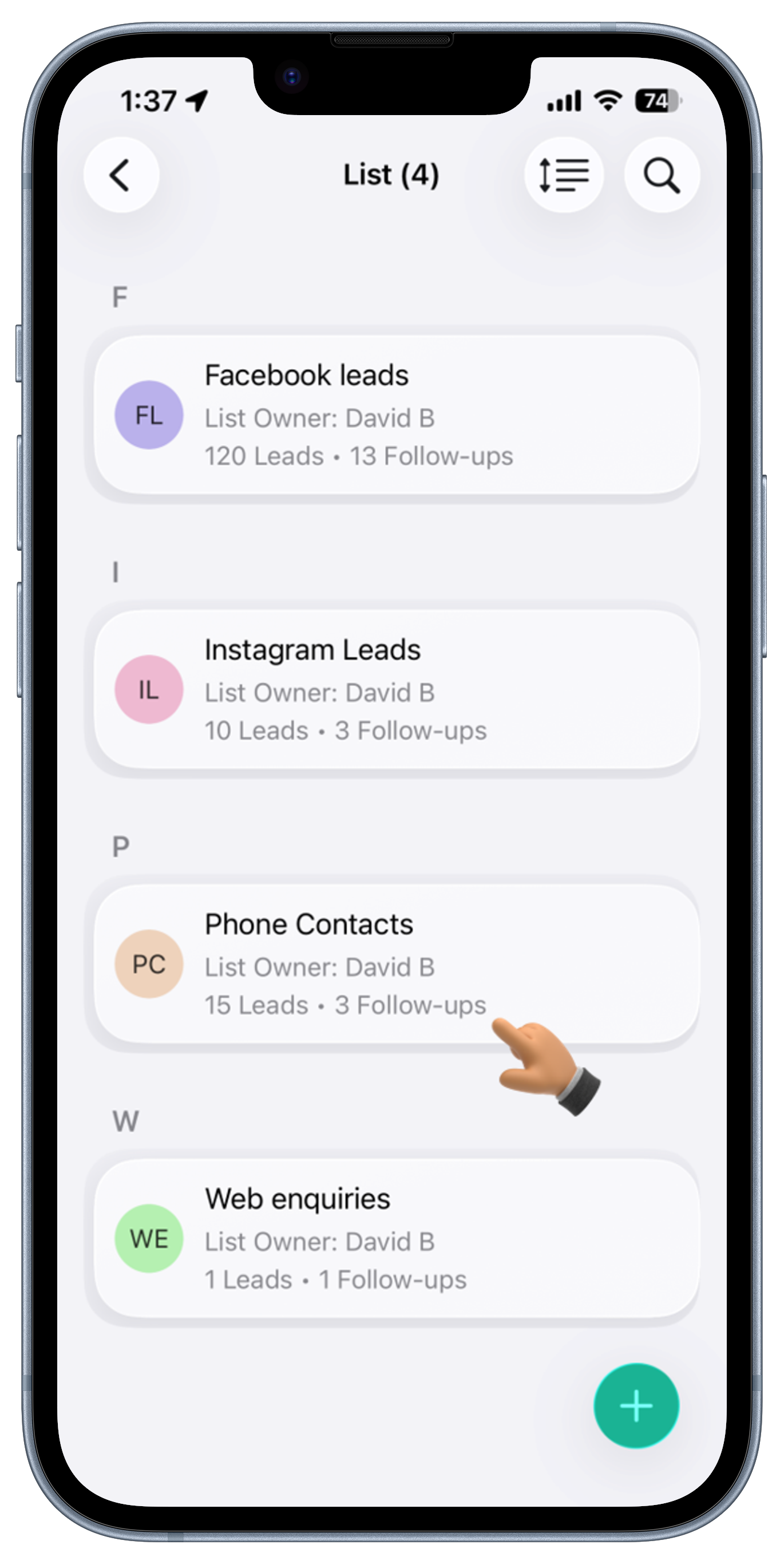 Leads Screen View 1