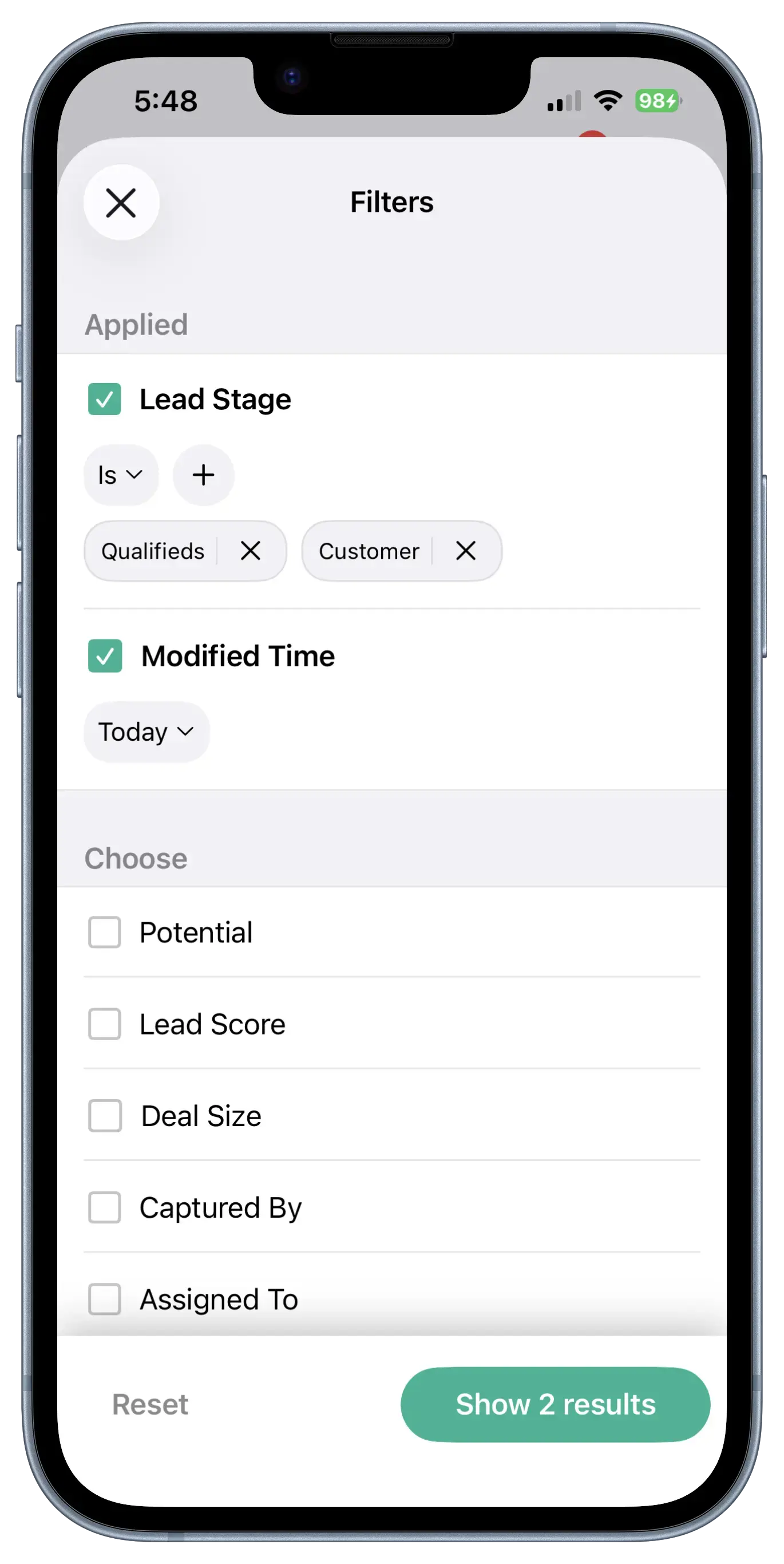 Leads Screen View 2