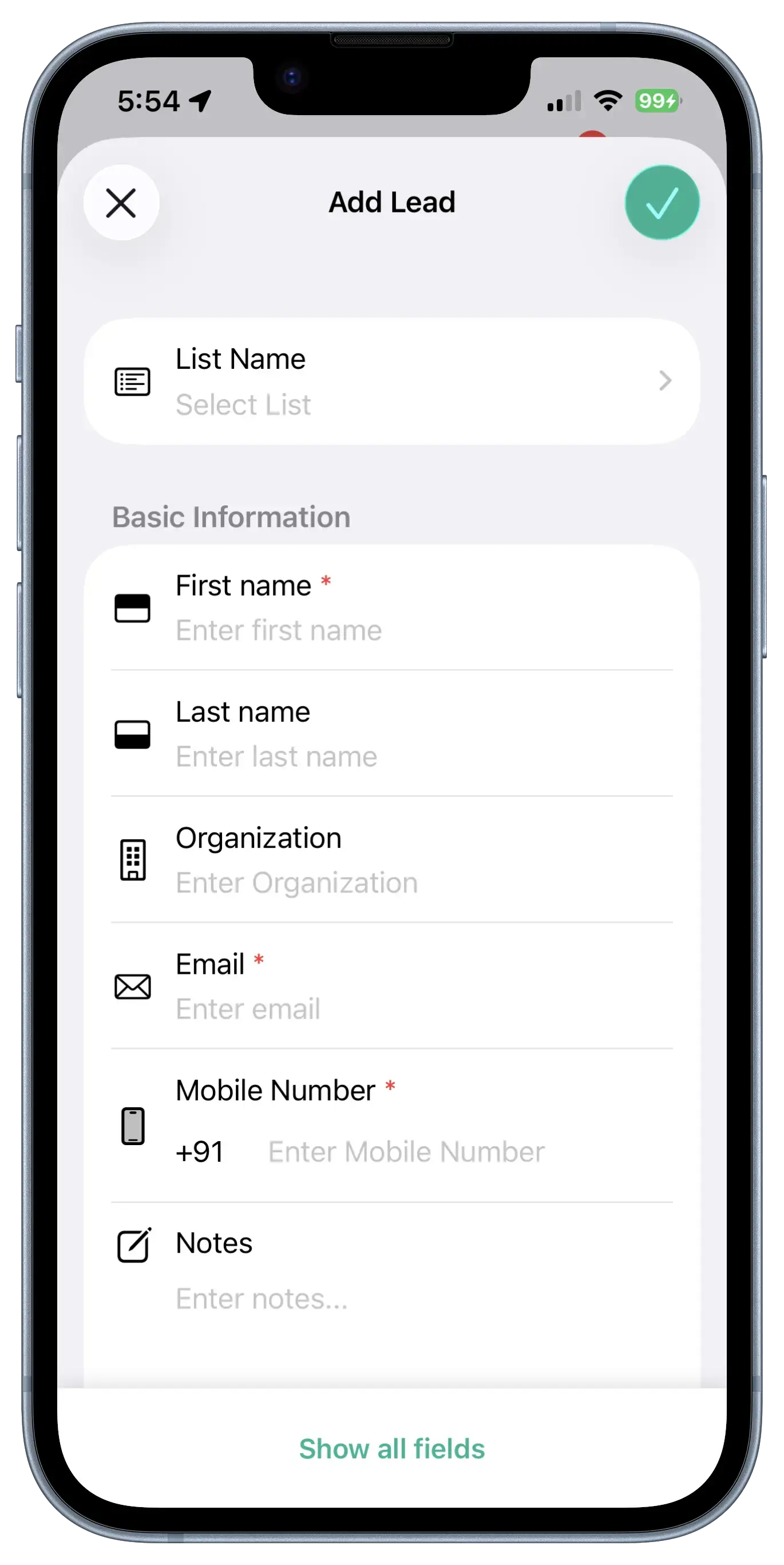 Leads Screen View 2