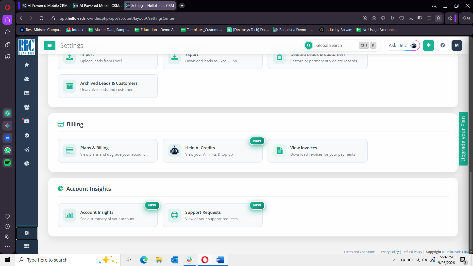 Locate and Click Plans and Billing in Settings