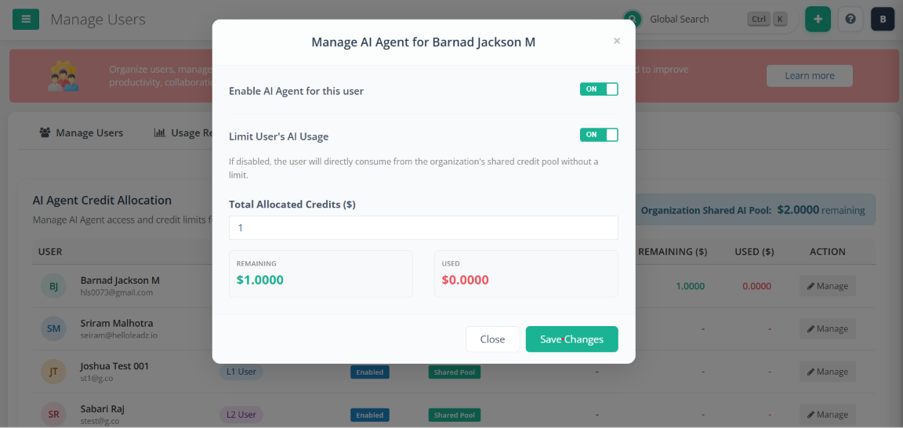 Manage AI Agent Limits