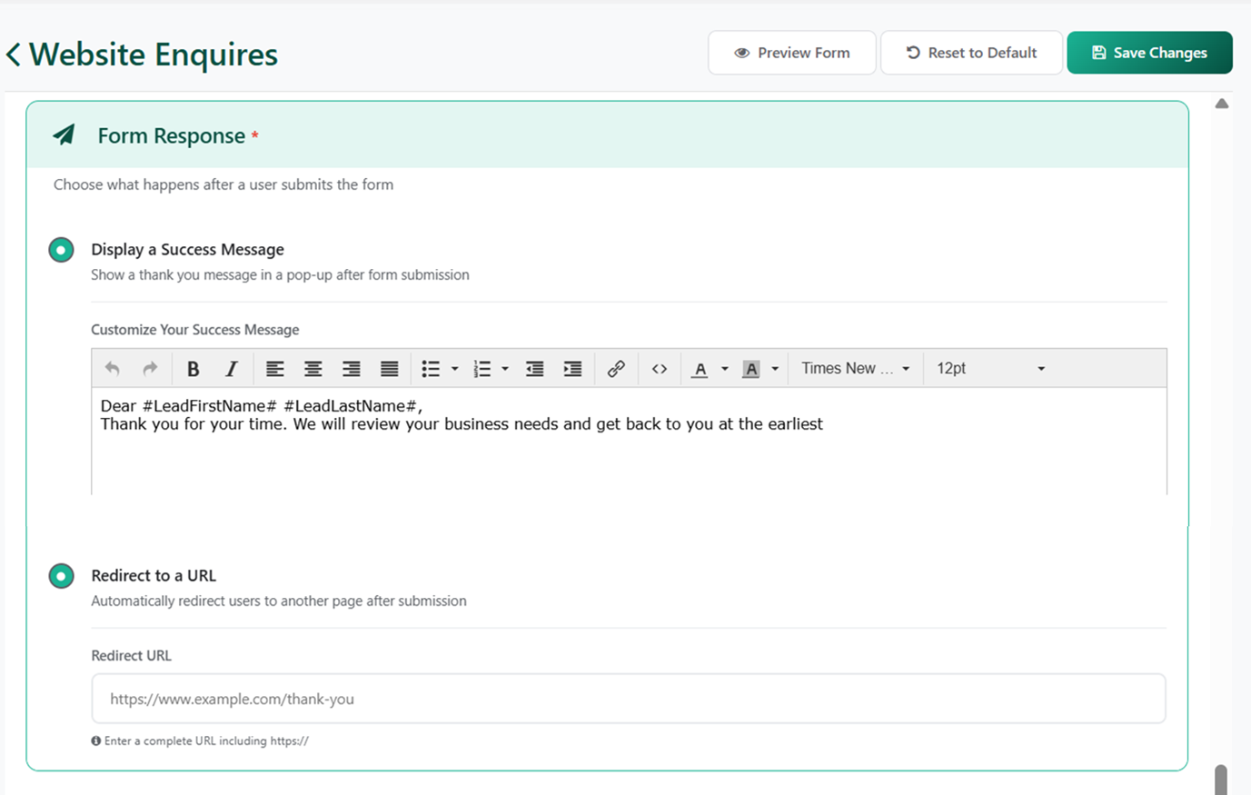 Form Response Examples HelloForm | HelloLeads CRM