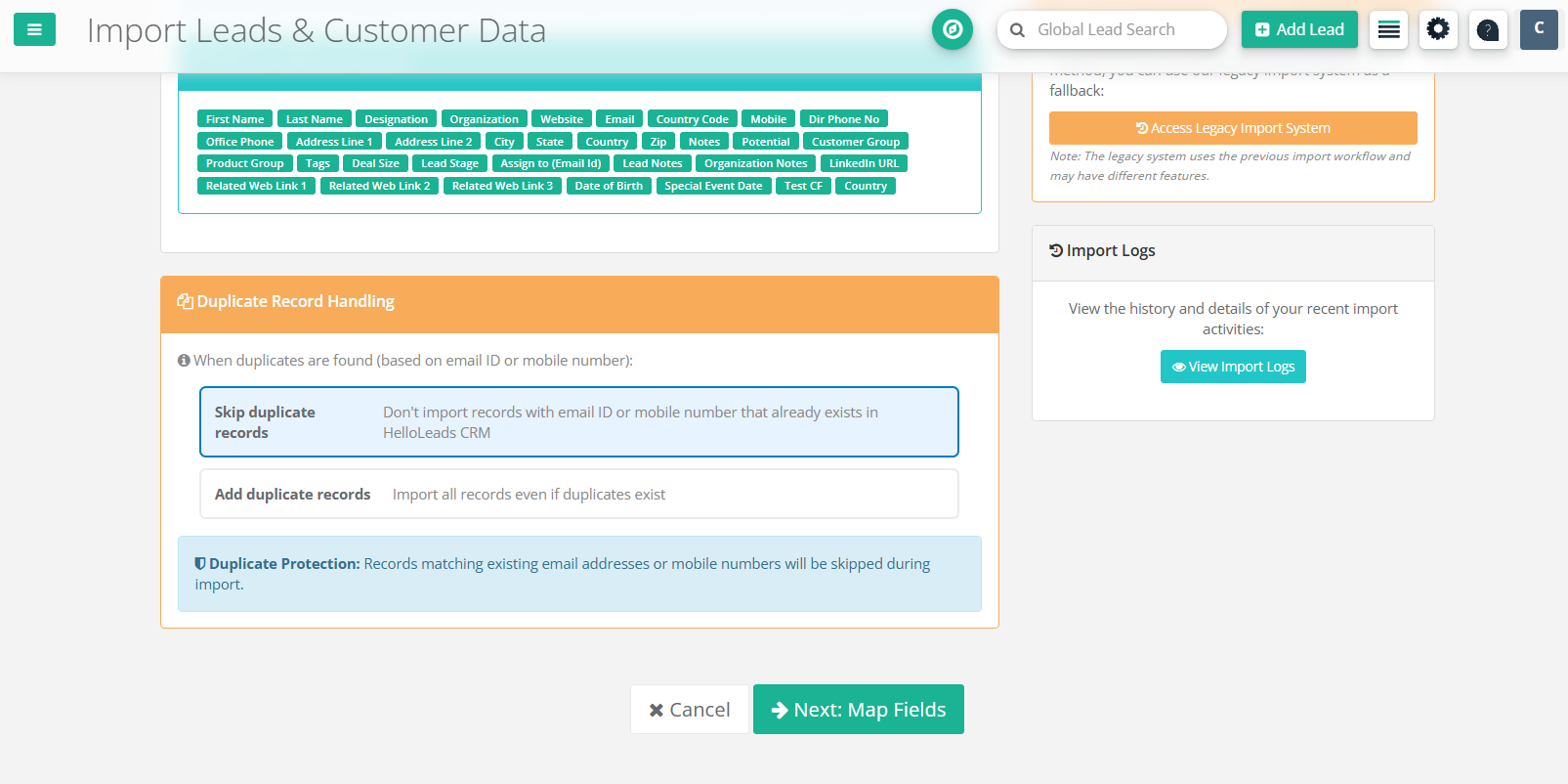 Import Leads from Excel