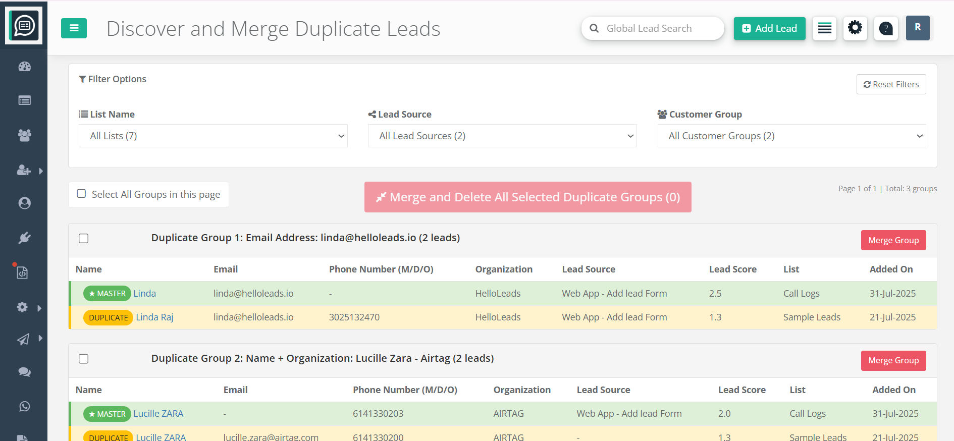 Merge Duplicate Leads