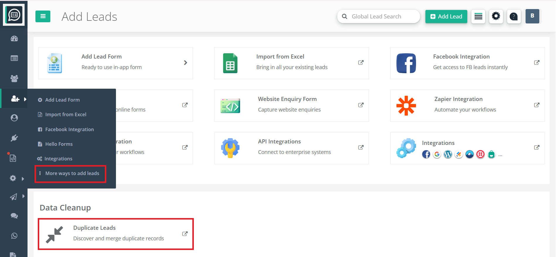 More ways to Add Leads