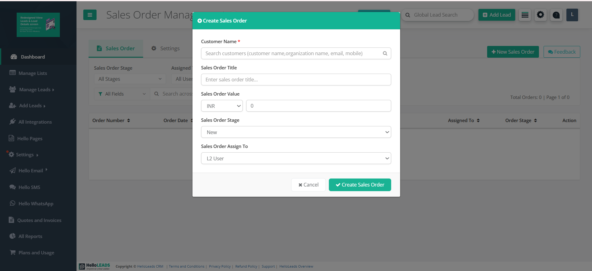 Order Creation Form