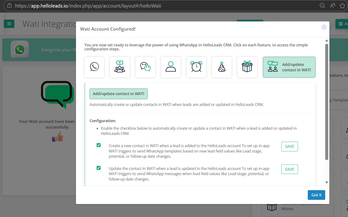 Configure WATI Trigger Settings